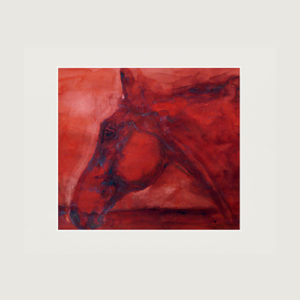 Röd tavla med en häst